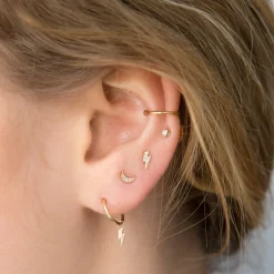 Itty Bitty Diamond Lightning Bolt Stud in Yellow Gold