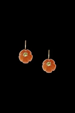14K Brown Horn Pumpkin Earrings with Peridot