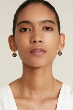 14K Smoky Quartz Pumpkin Earrings with White Diamonds