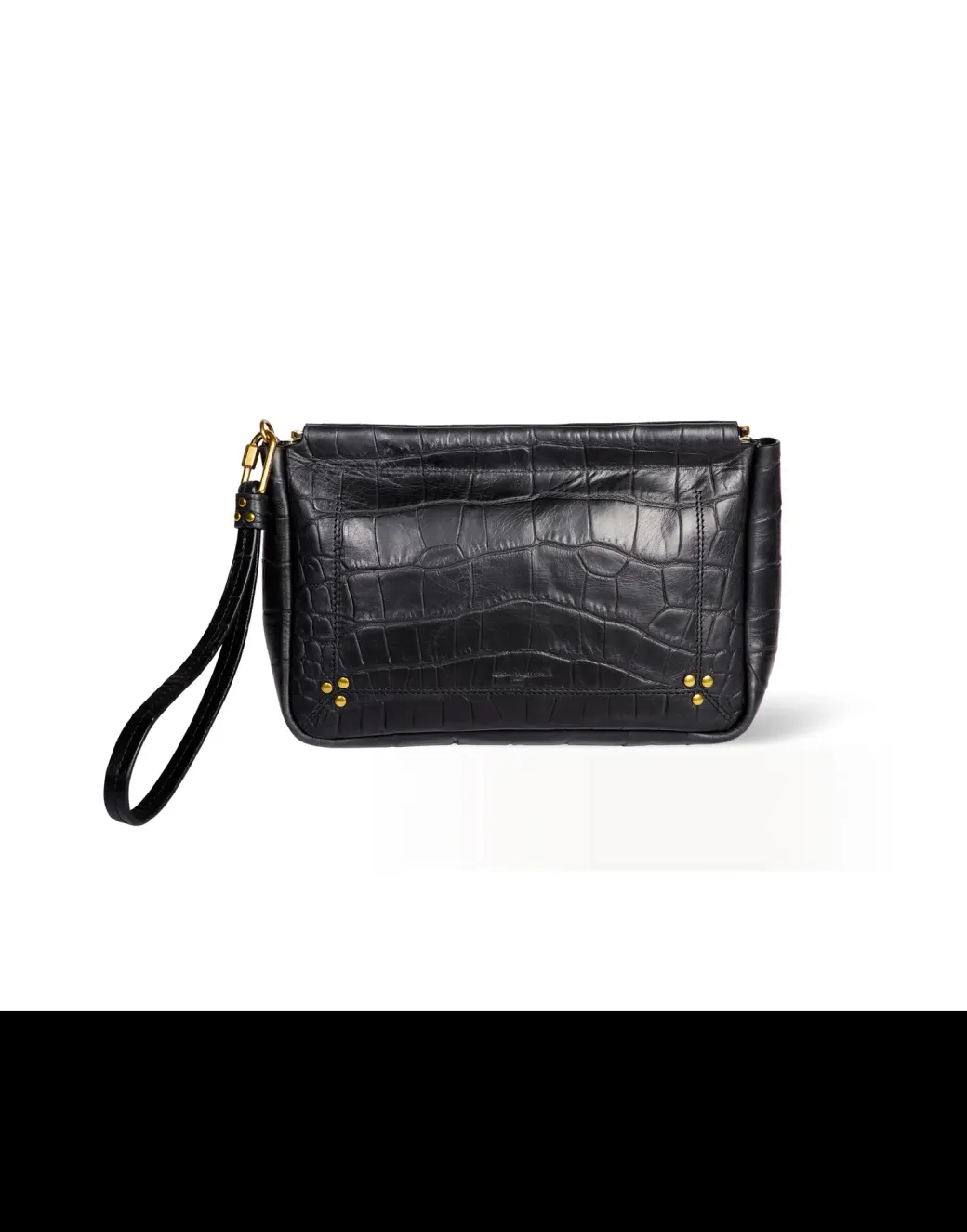 Large Clap Clutch in Croco Noir