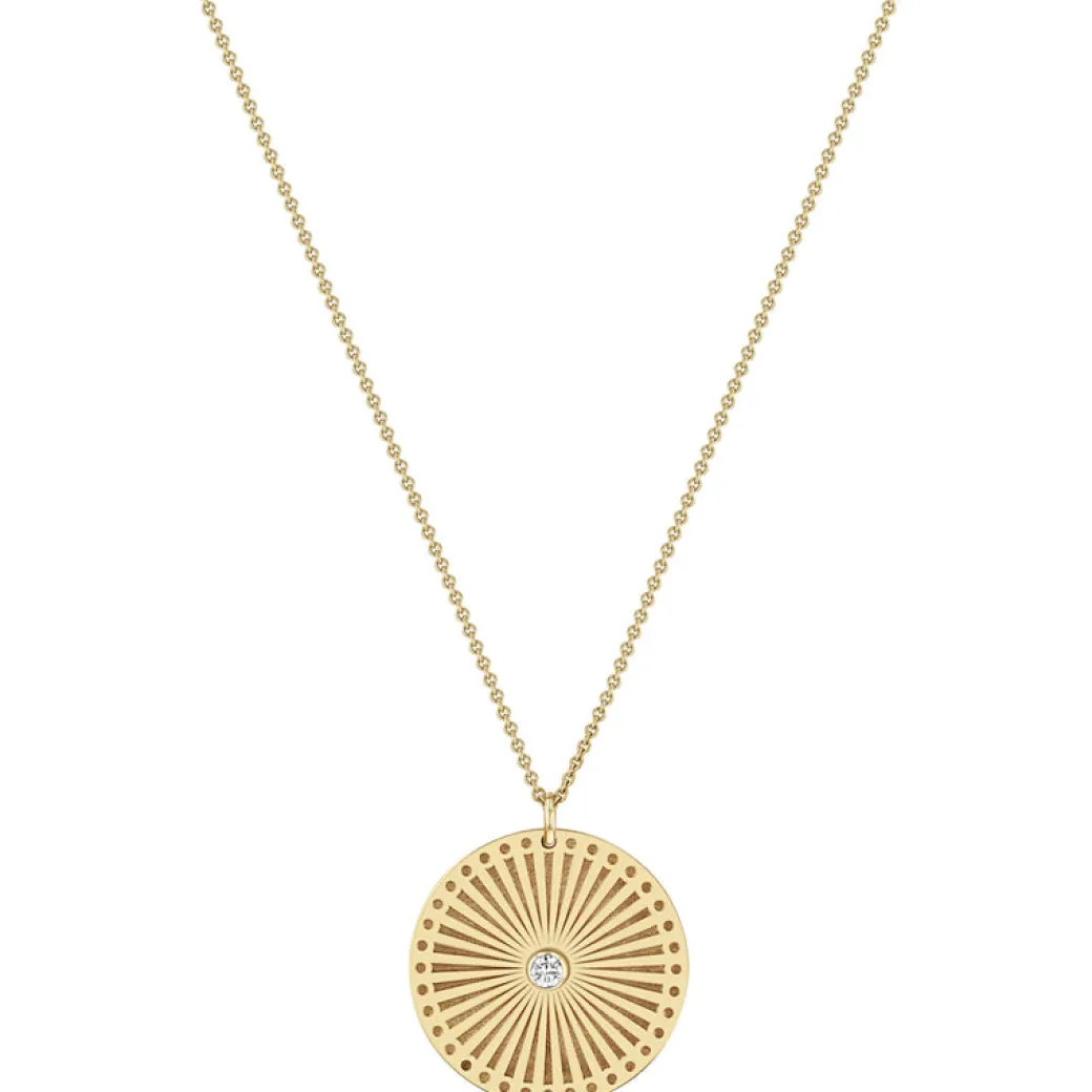 Large Sunbeam Medallion Necklace in Yellow Gold