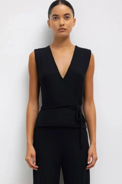 Lauren Sleeveless Wrap Top in Black