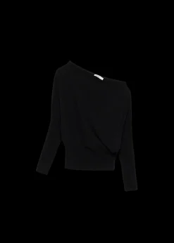Lavina Draped Off Shoulder Sweater in Black