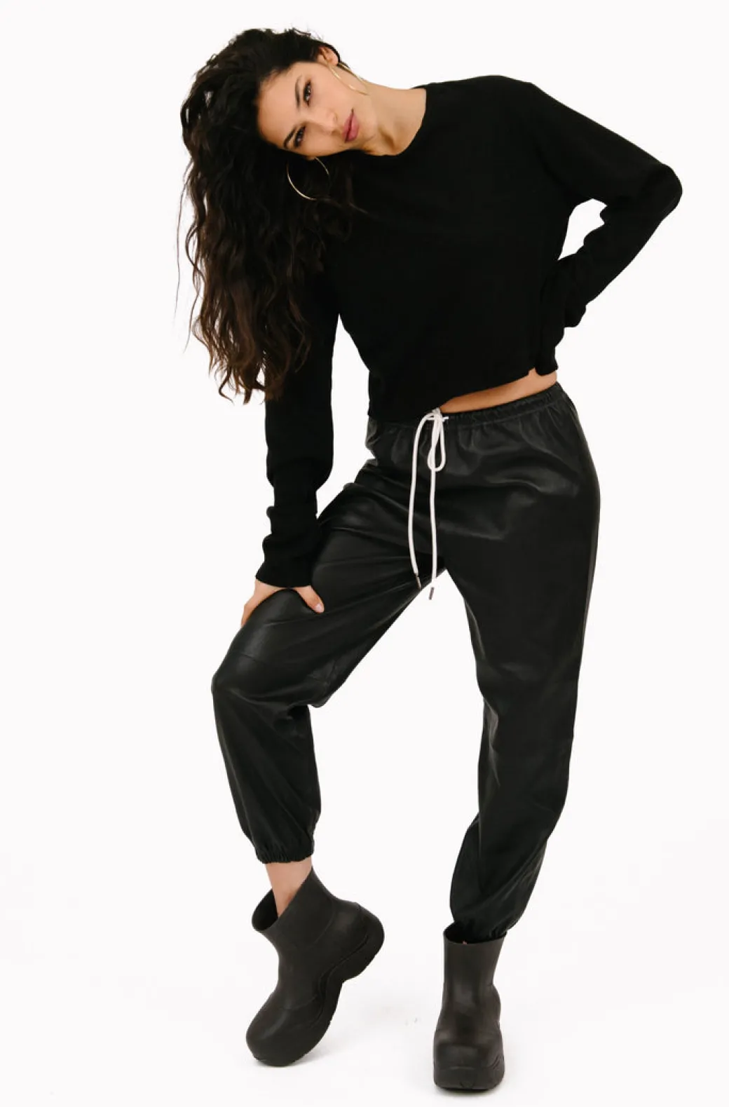 Leather Sweatpants in Black