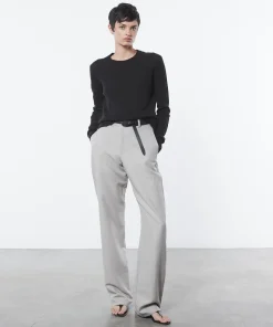 Linen Open Knit Crewneck in Black