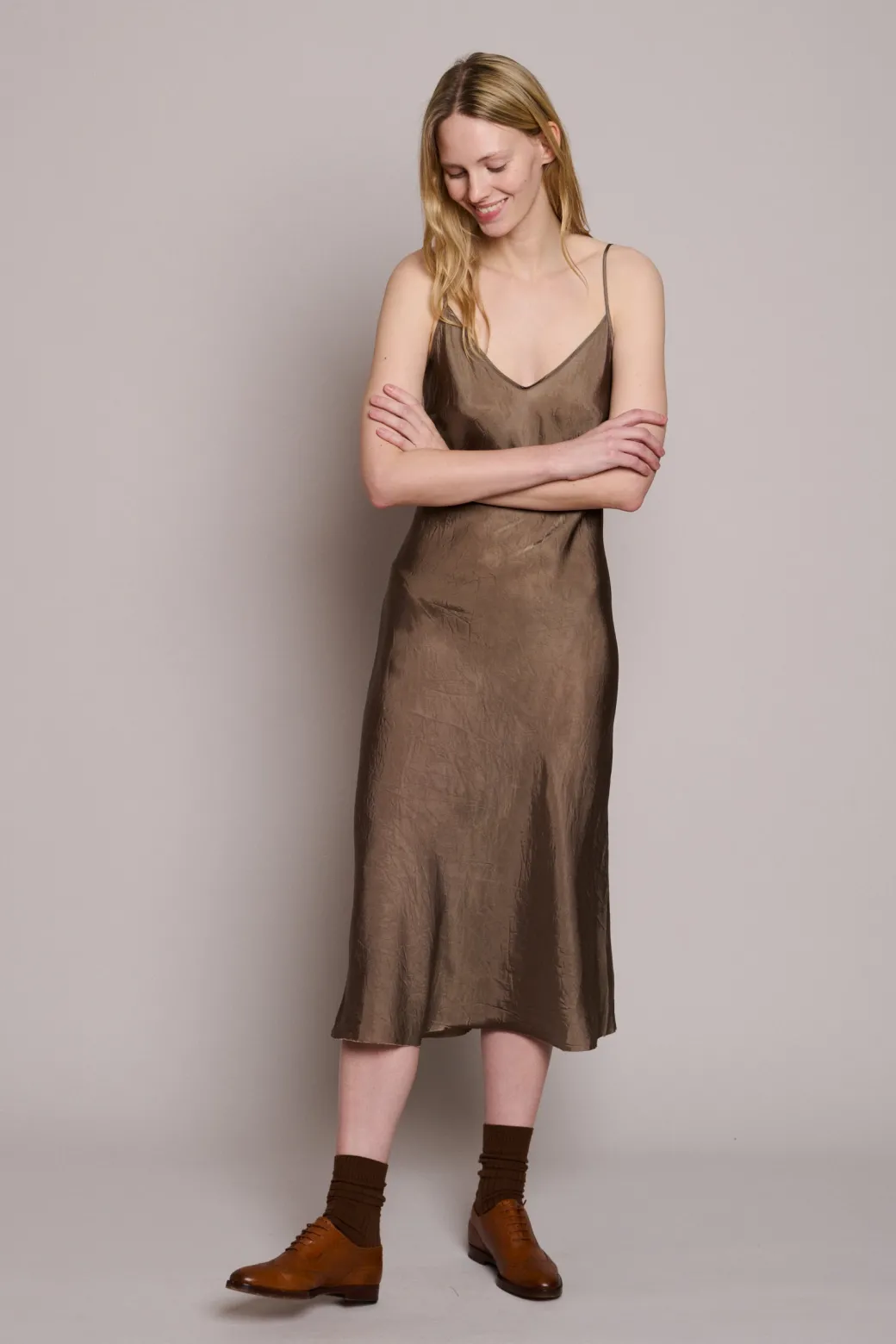 Long Bias Slip Dress in Mushroom