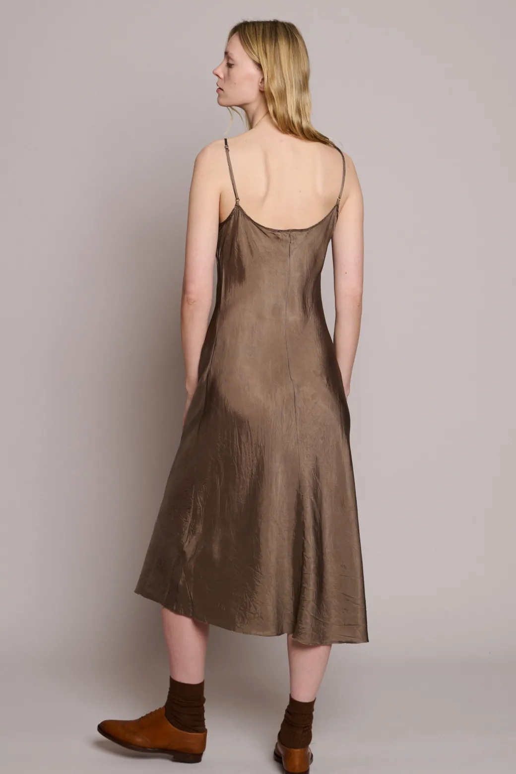 Long Bias Slip Dress in Mushroom