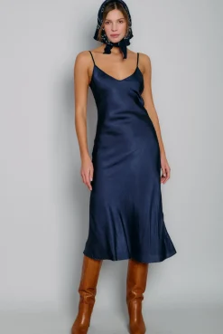 Long Bias Slip Dress in Navy