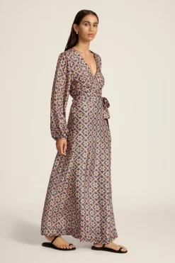 Luna Maxi Wrap Dress in Talavera Indigo