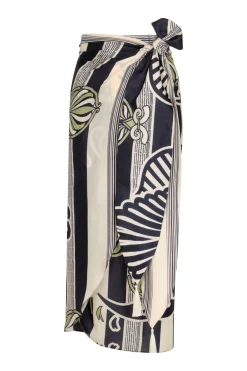 Mapara Cotton Silk Skirt in Navy Stripe