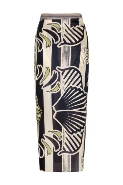 Mapara Cotton Silk Skirt in Navy Stripe