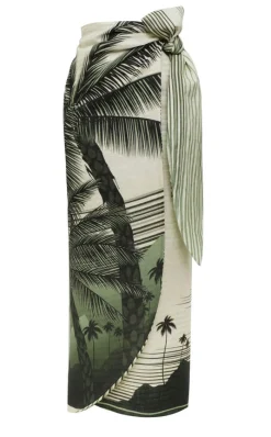 Mapara Linen Skirt in Green Tropical