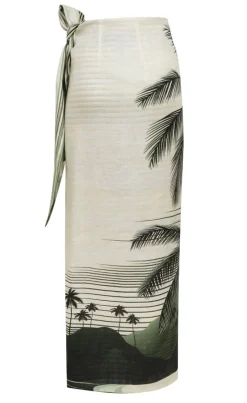 Mapara Linen Skirt in Green Tropical