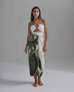 Mapara Linen Skirt in Green Tropical