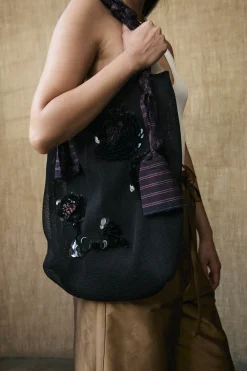 Mesh Net Tote Black Sequin Floral