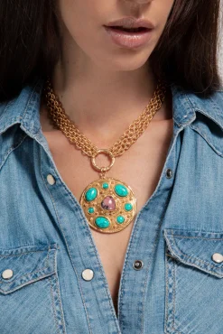 Midas Necklace with Turquoise and Rhodonite