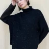Mock Neck Sequin Sweater in Black