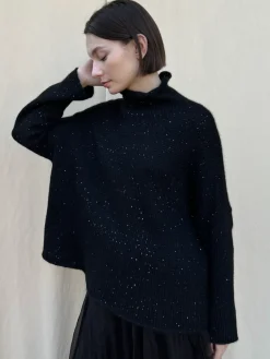 Mock Neck Sequin Sweater in Black