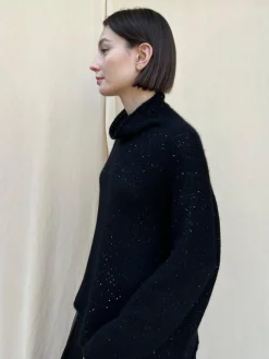 Mock Neck Sequin Sweater in Black