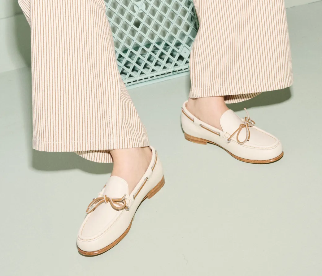 Morgan Boat Shoe in Bone Calf