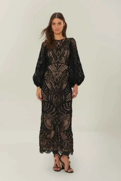 Nature Guipure Midi Dress in Black