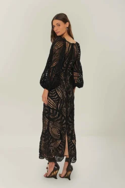 Nature Guipure Midi Dress in Black
