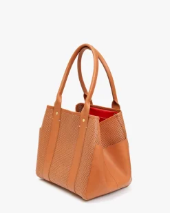 Perforated Le Box Tote in Cuoio