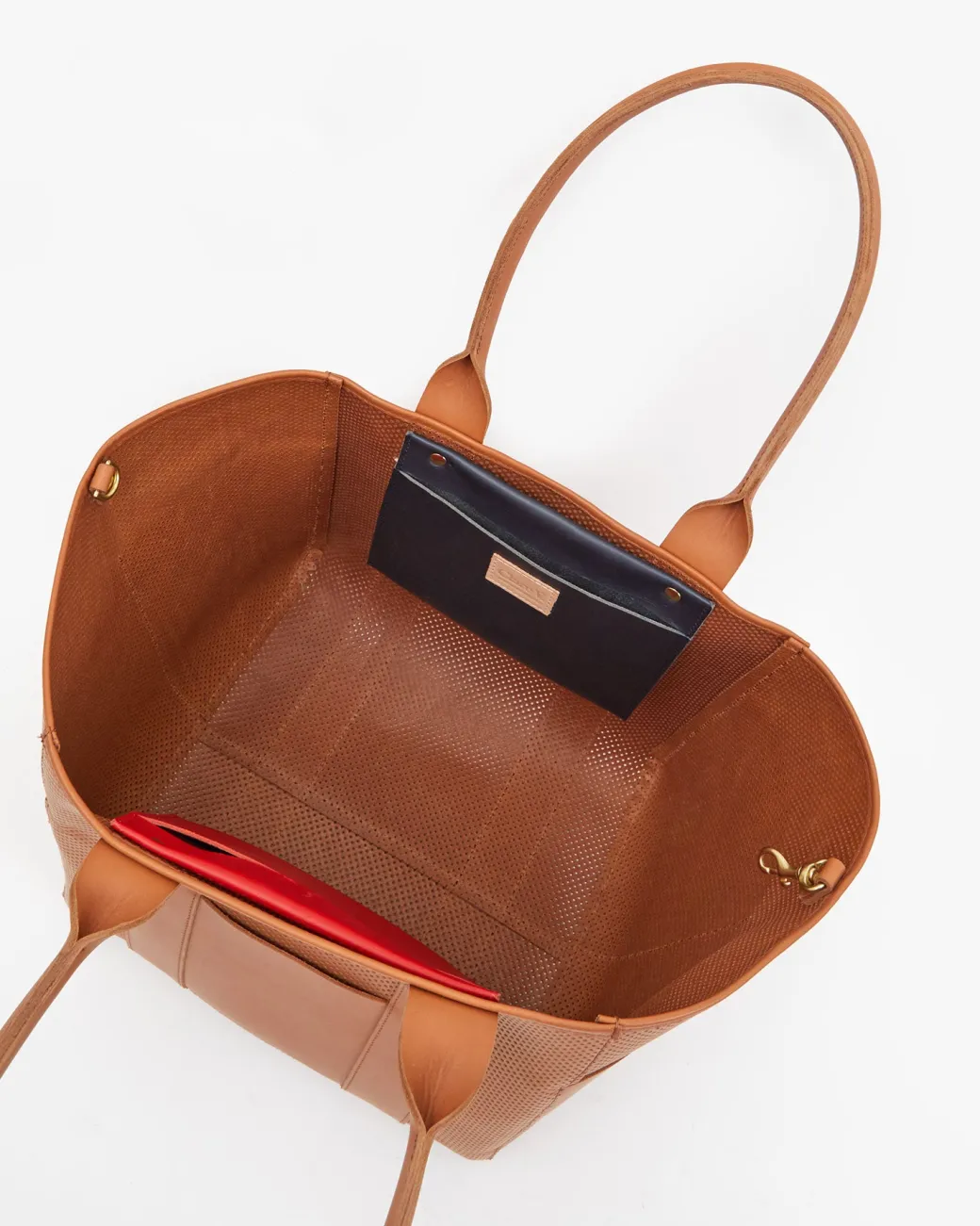 Perforated Le Box Tote in Cuoio