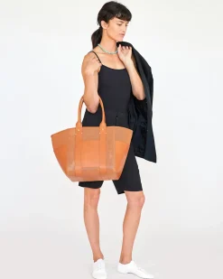 Perforated Le Box Tote in Cuoio