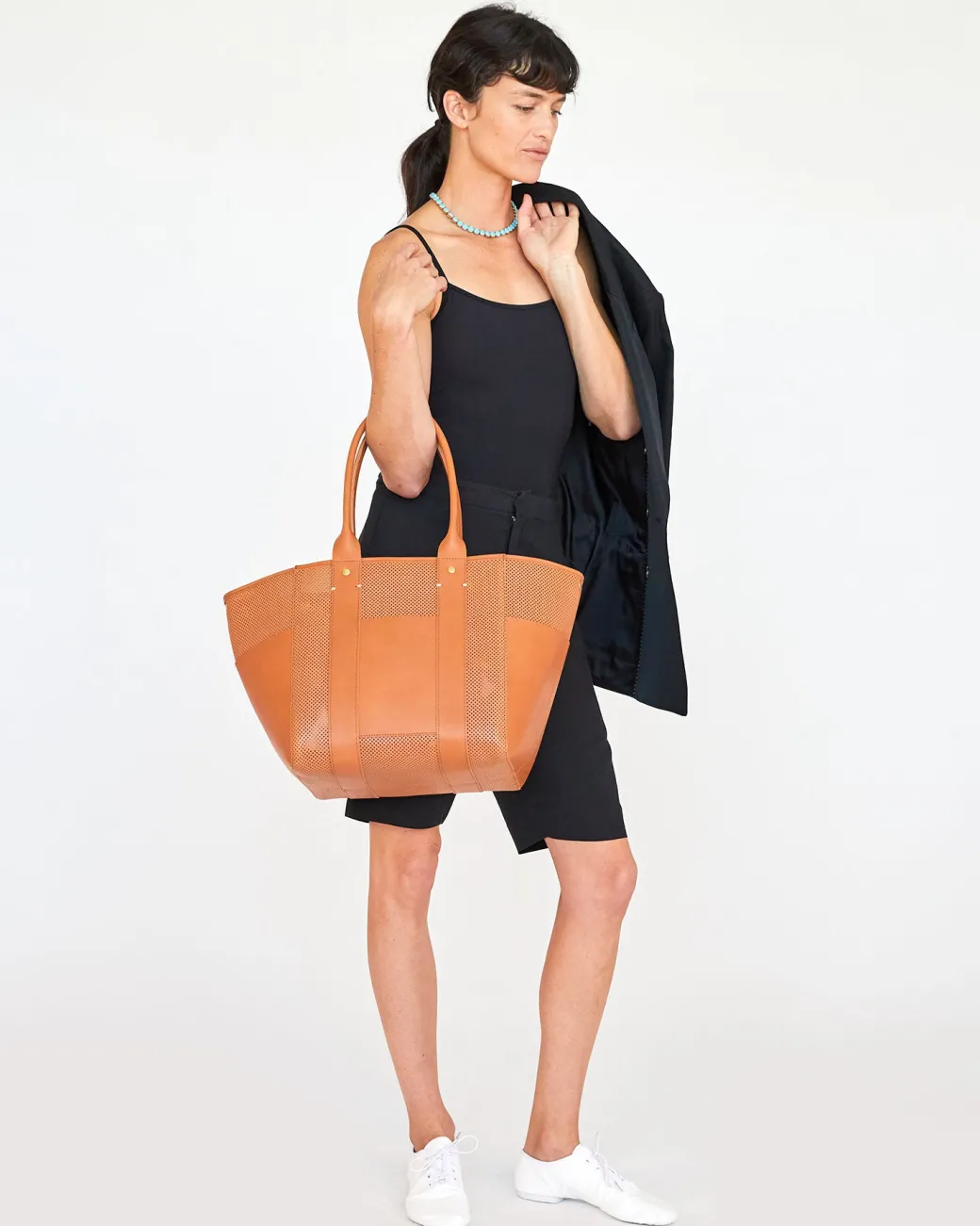 Perforated Le Box Tote in Cuoio