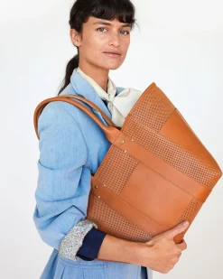 Perforated Le Box Tote in Cuoio