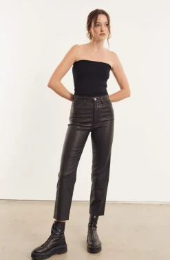 5 Pocket Straight Leg Leather Pants in Black