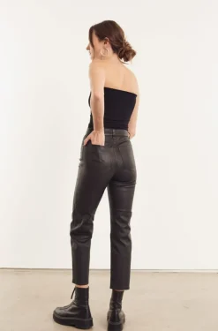 5 Pocket Straight Leg Leather Pants in Black