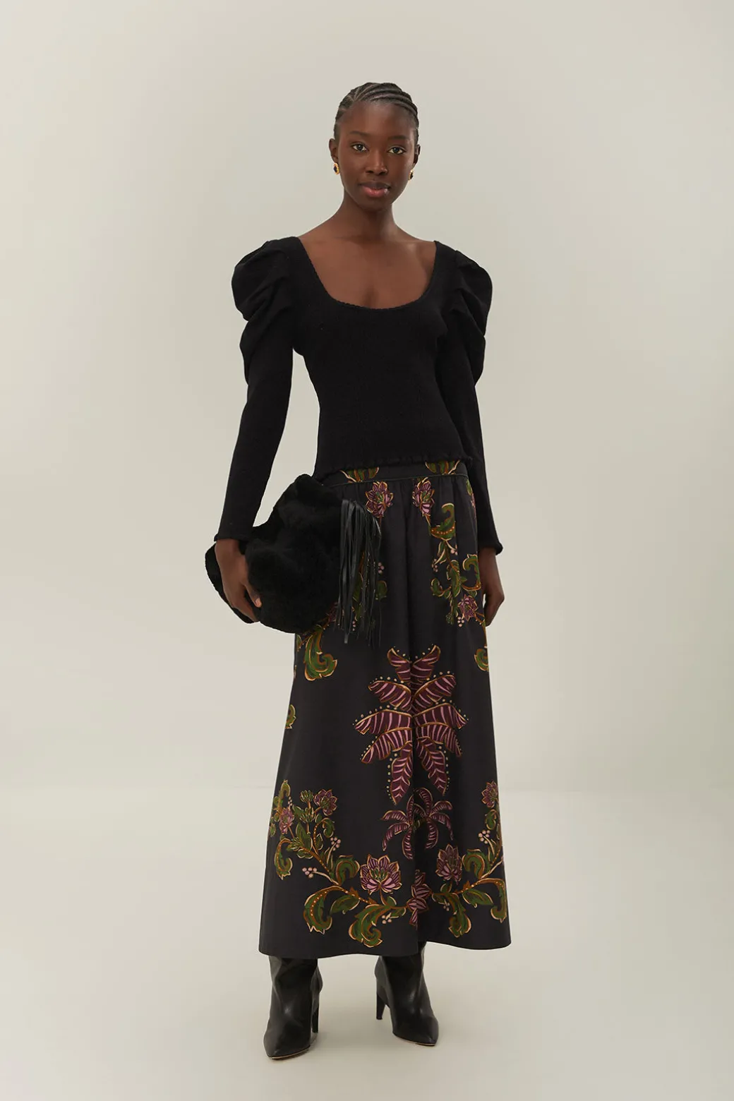 Ravenala Midi Skirt in Black