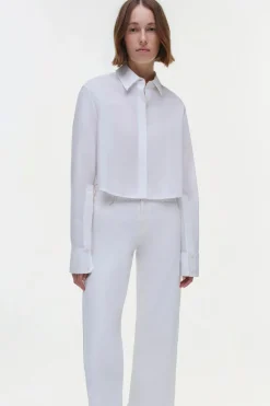 Renata Cropped Button Down Shirt in White