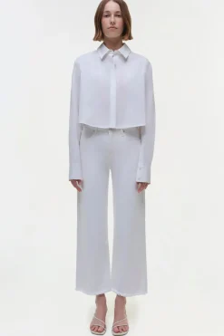 Renata Cropped Button Down Shirt in White