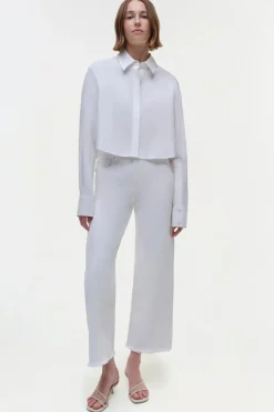 Renata Cropped Button Down Shirt in White