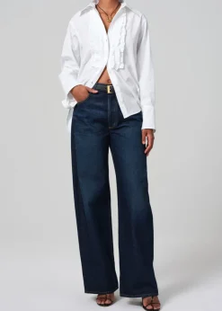 Ruffle Tuxedo Shirt in White