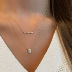 Sadie Pearl Double Diamond Baguette Necklace in Yellow Gold