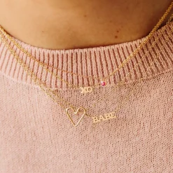 Small Open Heart Necklace in Yellow Gold