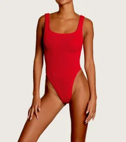 Square Neck Swimsuit in Red
