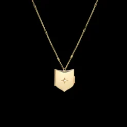 Star Set Diamond Shield Locket in Yellow Gold
