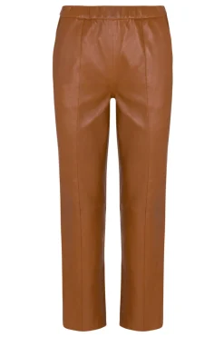 Straight Leg Leather Pintuck Pant in Chestnut