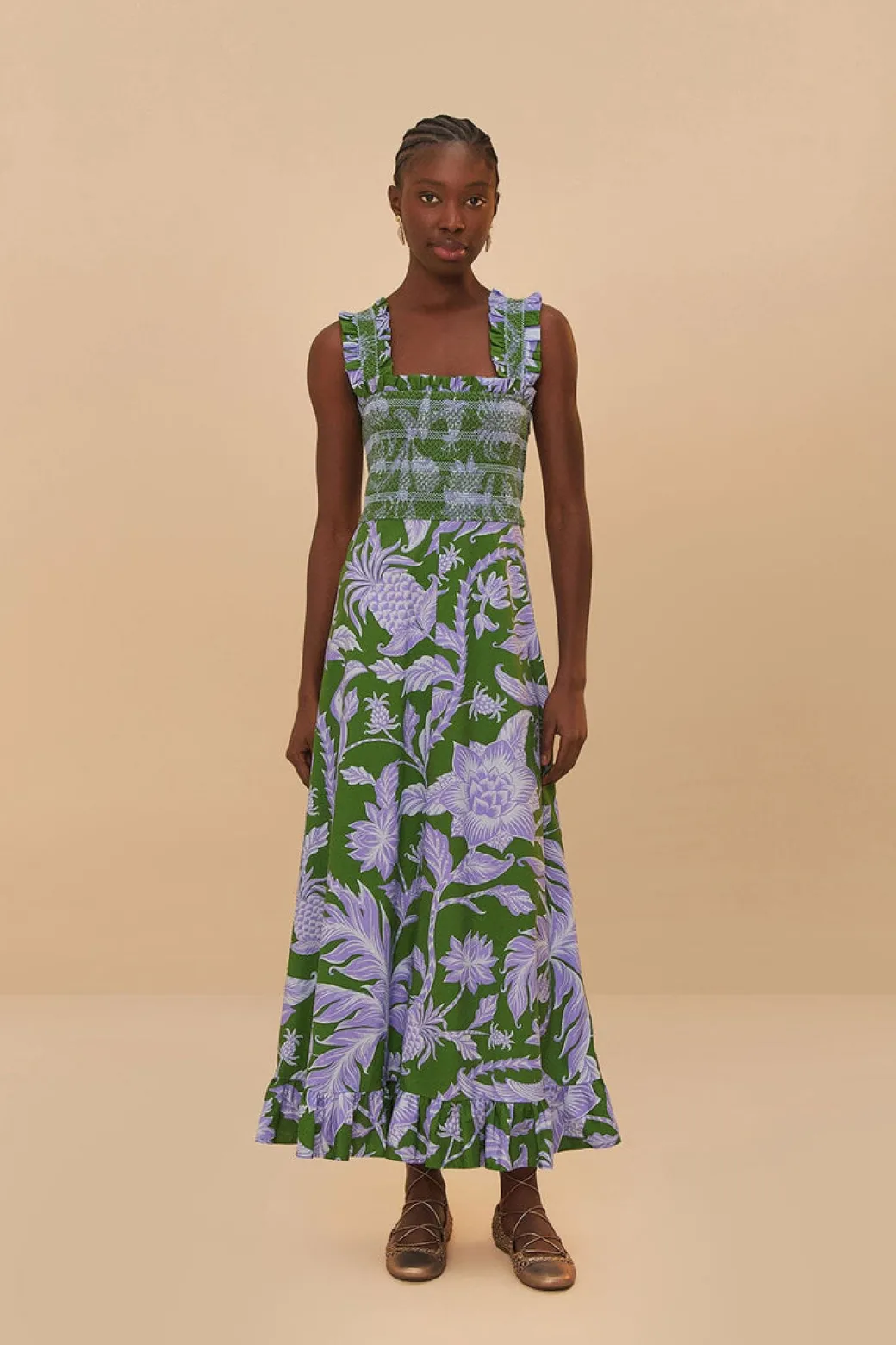 Swing Green Sleeveless Midi Dress in Tropical Green