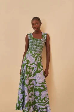 Swing Green Sleeveless Midi Dress in Tropical Green