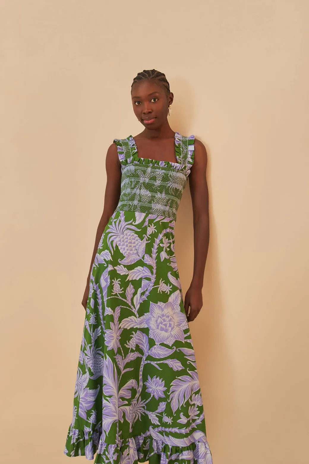 Swing Green Sleeveless Midi Dress in Tropical Green