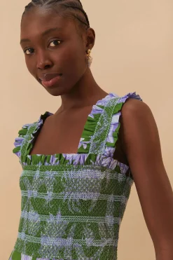 Swing Green Sleeveless Midi Dress in Tropical Green