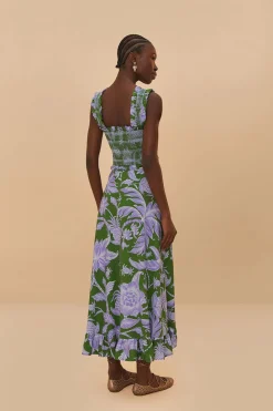 Swing Green Sleeveless Midi Dress in Tropical Green