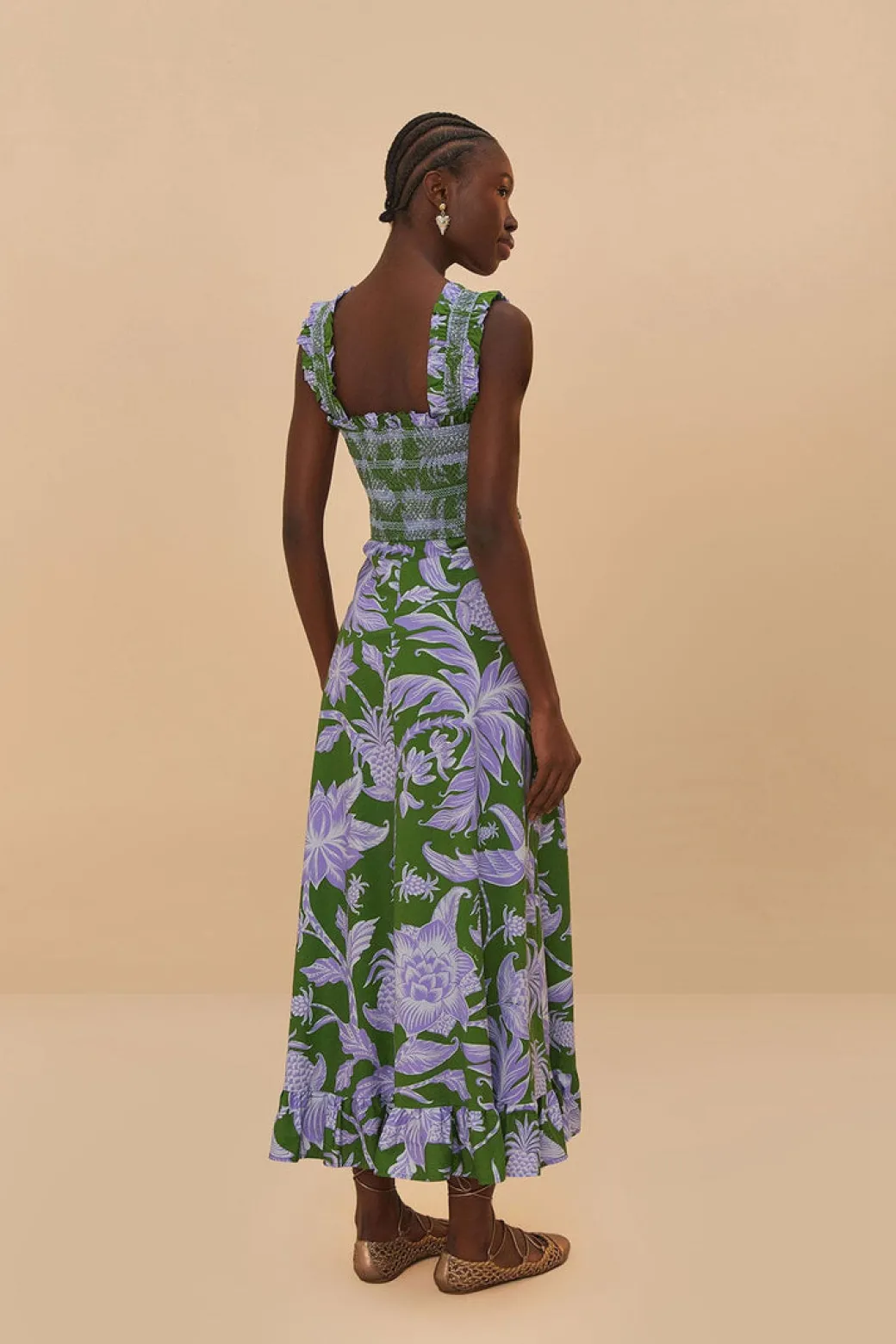 Swing Green Sleeveless Midi Dress in Tropical Green