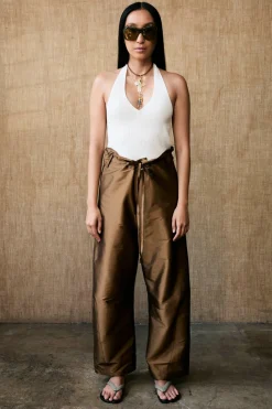 Techno Taffeta Barrel Pant in Bronze